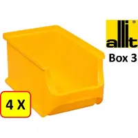 Allit 4 x Magazijnbak - grijpbak - stapelbak - ProfiPlus Box 3 - 2,4 L - PP - geel