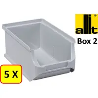Allit 5 x Magazijnbak - grijpbak - stapelbak - ProfiPlus Box 2 - 0,6 L - PP - grijs
