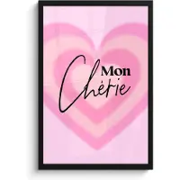 PosterMonkey Fotolijst inclusief poster - Posterlijst 40x60 cm - Posters - Liefde - Quote - Mon Chérie - Roze - Hart - Foto in lijst decoratie - Wanddecoratie woonkamer - Muurdecoratie slaapkamer