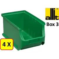 Allit 4 x Magazijnbak - grijpbak - stapelbak - ProfiPlus Box 3 - 2,4 L - PP - groen