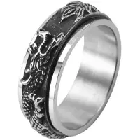 Despora Anxiety Ring - (Draak) - Stress Ring - Fidget Ring - Anxiety Ring For Finger - Draaibare Ring - Spinning Ring - Zilverkleurig RVS - (21.25 mm / maat 67)