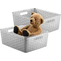 PlasticForte Opbergmand - 4x - Kastmand - rotan kunststof - zilvergrijs - 12 Liter - 30 x 37 x 13 cm