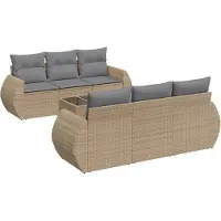 vidaXL 7-delige Loungeset met kussens poly rattan beige