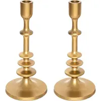 Atmosphera kaarsen kandelaar - 2x - decoratief metaal - dinerkaarsen - goud - D12 x H26 cm