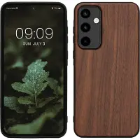 Kwmobile telefoonhoesje geschikt voor Samsung Galaxy A55 5G - Hoesje met bumper in donkerbruin - Backcover - hout