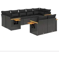 vidaXL 9-delige tuinmeubelset met kussens, zwart, polyrotan