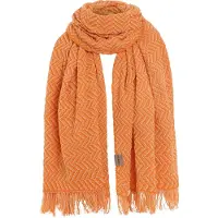 Knit Factory Soleil Sjaal Dames - Katoenen sjaal - Langwerpige sjaal - Wit/oranje zomersjaal - Dames sjaal - Ecru/Orange - Visgraat motief - 200x90 cm - XXL Sjaal - 50% katoen/50% acryl