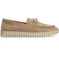 Manfield Beige suède loafer met goudkleurig detail | Maat 41