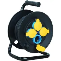 Technik Kabelhaspel 25 Meter - 4-Voudig - H07RN-F Industriele Kwaliteit - Haspel Verlengsnoer - Buiten en Binnen - 3x1.5mm - Zwart