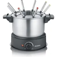 Severin FO2473 Elektrische fondue 8 personen met verwijderbare roestvrijstalen kaquelon, inbegrepen: anti-projecties en 8 Forks-bescherming