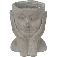 Clayre & Eef Bloempot Hoofd 16x16x22 cm Grijs Steen Handen Bloempot binnen Grijs Bloempot binnen