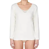 Entex thermo shirt lange mouw met kantje - wollen Thermo ondergoed dames - Thermo kleding dames - XXL - Creme
