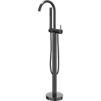 Ivy Aia Bond Badmengkraan vrijstaand met draaibare uitloop, slang 150cm en staafhanddouche Zwart chroom PVD