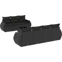 vidaXL 8-delige tuinmeubelset met kussens, zwart, polyrotan