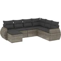 vidaXL 7-delige Loungeset met kussens poly rattan grijs