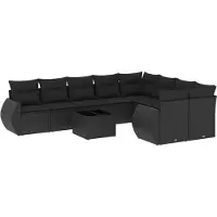 vidaXL 10-delige Loungeset met kussens poly rattan zwart