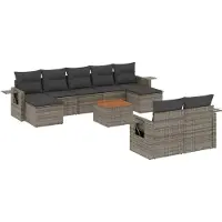 vidaXL 10-delige Loungeset met kussens poly rattan grijs