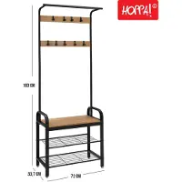 Hoppa! Songmics Kapstok Met Schoenenrek - Bruin/zwart - Metaal - 33 X 72 X 183