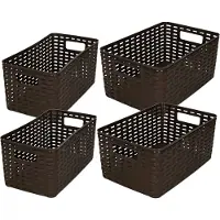 Forte Plastics Set van 8x stuks opbergboxen/opbergmandjes rotan donkerbruin kunststof met inhoud 5 en 10 liter