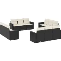 vidaXL 12-delige Loungeset met kussens poly rattan zwart