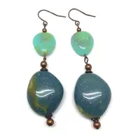 Behave Oorbellen - oorhangers - blauw - groen - marmer design - kraal - kunststof - 8cm