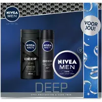 Nivea MEN Deep Geschenkset Mannen - Cadeauset Douchegel, Deodorant en Crème - Cadeau Verjaardag Man - Vaderdag cadeau