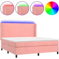 vidaXL Boxspringbed met matras en LED-verlichting, roze, 160x200 cm, fluweel