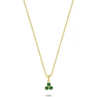 New Bling 9NBG-0671 Gouden Ketting met Hanger- 3 Steentjes - 7,4mm - Zirkonia - Groen - Ankerschakel - 39+3+3cm - 0,87 Dikte - 14 Karaat - Goud
