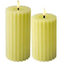 Lumineo Luxe LED kaarsen/stompkaarsen - set 2x - groen ribbel - D7,5 x H15 en H17 cm - timer