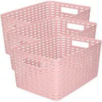 PlasticForte Opbergmand - 3x - Kastmand - rotan kunststof - oudroze - 10 Liter - 22 x 33 x 16 cm