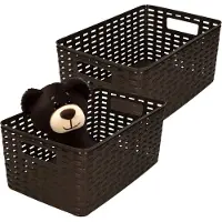 PlasticForte Opbergmand - 2x - Kastmand - rotan kunststof - donkerbruin - 10 Liter - 22 x 33 x 16 cm