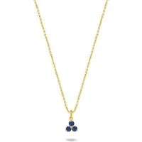 New Bling 9NBG-0672 Gouden Ketting met Hanger- 3 Steentjes - 7,4mm - Zirkonia - Blauw - Ankerschakel - 39+3+3cm - 0,87 Dikte - 14 Karaat - Goud