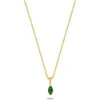 New Bling 9NBG-0680 Gouden Ketting met Hanger- Zirkonia - 8,5x4mm - Ovaal - Groen - Ankerschakel - 39+3+3cm - 0,87 Dikte - 14 Karaat - Goud