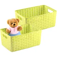 PlasticForte Opbergmand - 4x - Kastmand - rotan kunststof - limegroen - 6 Liter - 19 x 29 x 13 cm