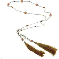 Behave - Wikkelketting bruin met kralen en kwasten - Boho chic - 175 cm