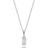 New Bling 9NBG-0641 Wit Gouden Ketting met Baquette Zirkonia Hangertje - 3x6mm Rechthoek - Ankerschakel - 39+3+3cm - 0,7mm Dikte - Collier - 14 Karaat - Wit Goud