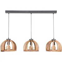 Present Time hanglamp gemaakt van naturel mangohout- 3 lampen gebogen houten spijlen Ø30 stoere look -150cm in hoogte verstelbaar industriële hanglamp voor woonkamer of eetkamer