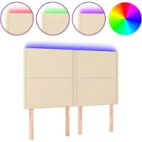 vidaXL Hoofdbord LED 144x5x118/128 cm stof crèmekleurig