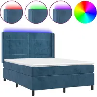 vidaXL Boxspringbed met matras en LED-verlichting, donkerblauw, 140x200 cm, fluweel