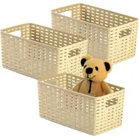 PlasticForte Opbergmand - 3x - Kastmand - rotan kunststof - beige - 5 Liter - 15 x 28 x 13 cm