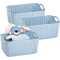 PlasticForte opbergmandje/kastmandje - 3x - 12 liter - ijsblauw - kunststof - 33 x 24 x 21 cm - nestbaar