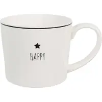 Clayre & Eef Mok 275 ml Wit Keramiek Ster HAPPY Drinkbeker Wit Drinkbeker