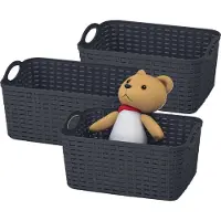 PlasticForte opbergmandje/kastmandje - 3x - 12 liter - zwart - kunststof - 33 x 24 x 21 cm - nestbaar