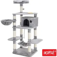 Hoppa! | Krabpaal met kattenbak | Stabiele constructie - Grijs