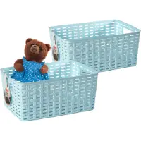 PlasticForte Opbergmand - 4x - Kastmand - rotan kunststof - lichtblauw - 10 Liter - 22 x 33 x 16 cm