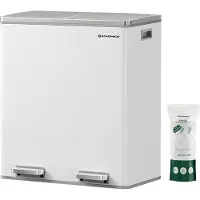 Songmics Hoppa! Vuilnisbak Met 2 Vakken, 2 X 30 L, Met 15 Vuilniszakken, Scharnierende Deksels En Handgrepen, Wit-zilver