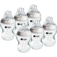 Tommee tippee Natural Start babyflessen, tepelvormig voor natuurlijk zuigen, anti-koliek ventiel met langzame uitstroomsnelheid, bpa-vrij babyfles, flesvoeding - 260 ml - 6 stuks - doorzichtig