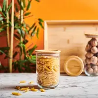 LAV Voorraad pot van beste glaskwaliteit - Bamboe hout deksel - Duo 900ml - Opbergdoos - Glazen Kruidenrek met Bamboe Deksel