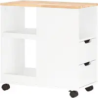SoBuy Bijzettafel met 2 laden en planken, wit, L60xB30xH60cm