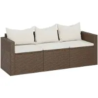 vidaXL Tuinbank, 3-zits, met kussens, bruin, polyrotan